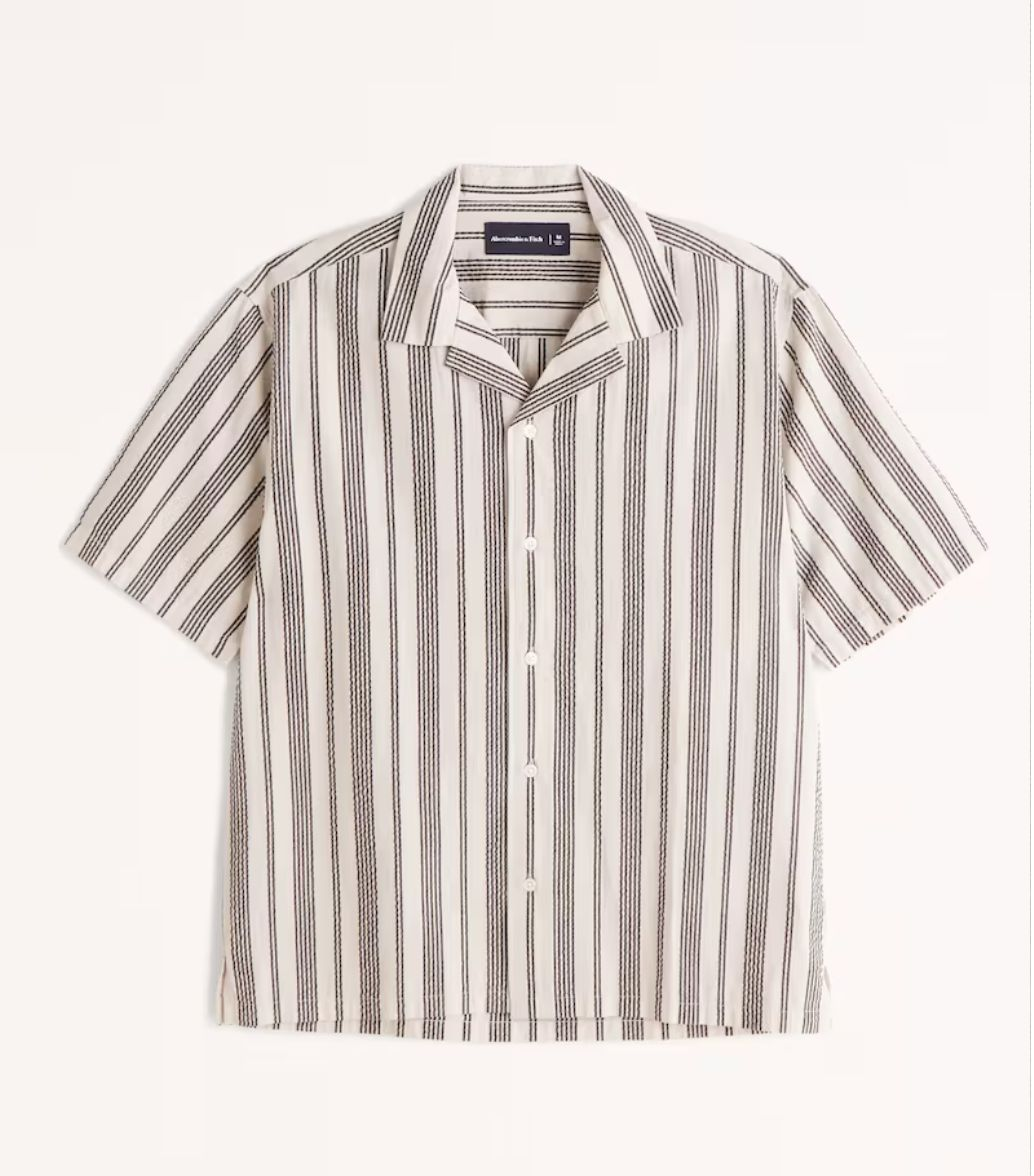 Kemeja garis krem Vintage Stripe